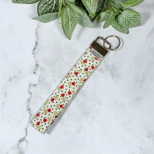 Ivory & Red Floral Wristlet