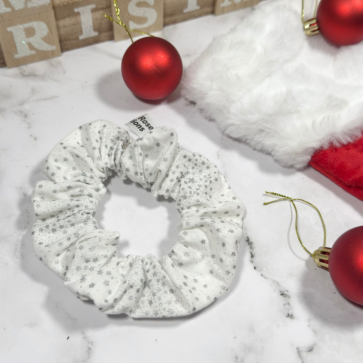 White with Silver Starburst Regular Scrunchie