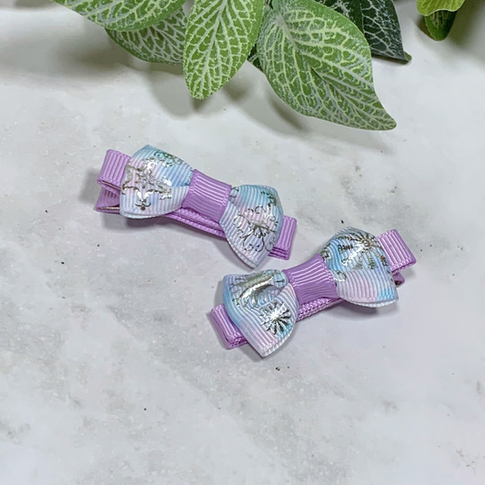 Winter Snowflake Mini Bow Hair Clips - set of 2