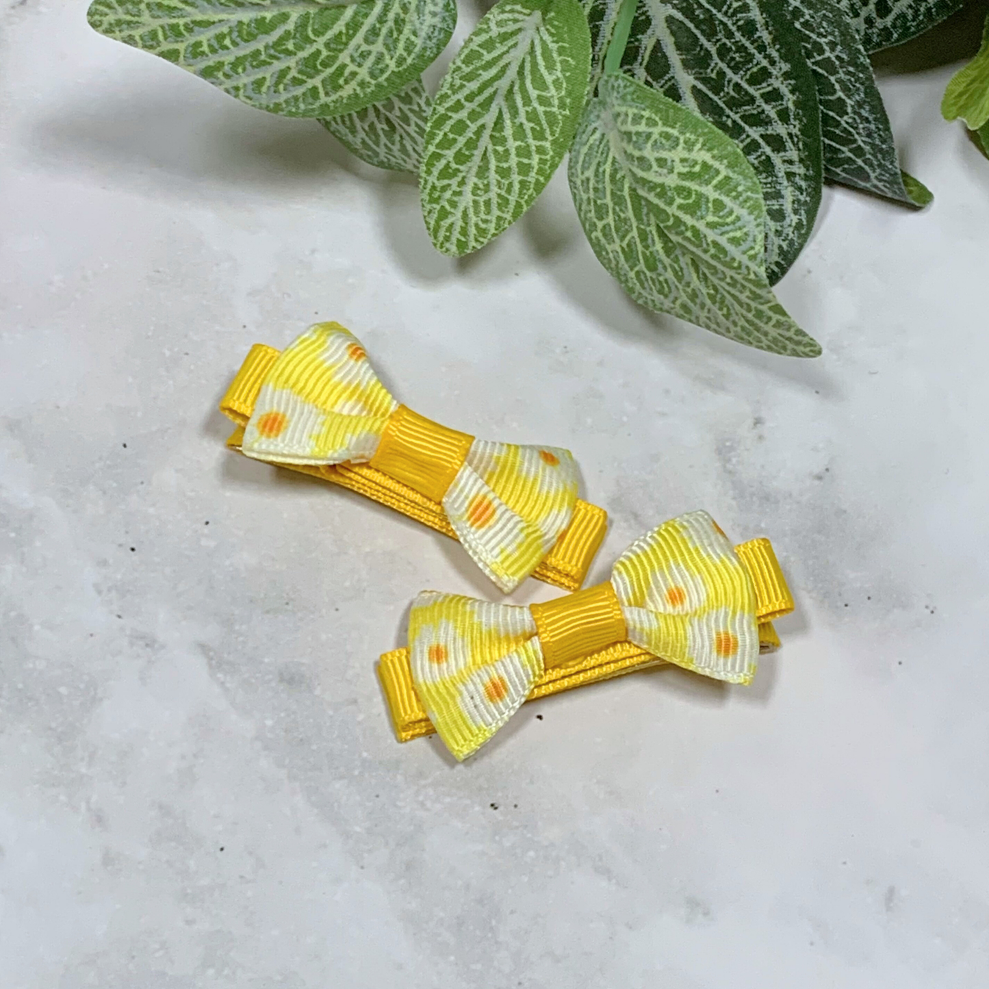 Yellow Daisy Mini Bow Hair Clips - set of 2