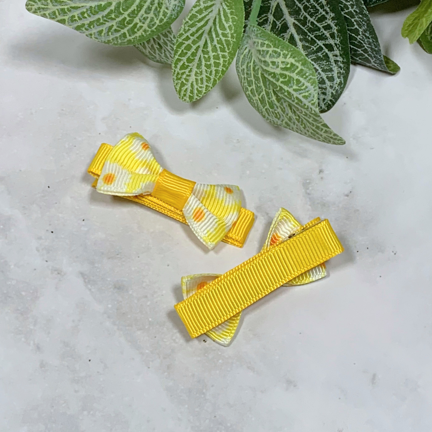 Yellow Daisy Mini Bow Hair Clips - set of 2