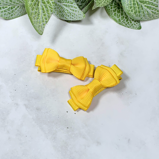 Yellow Mini Layered Bow Hair Clip - set of 2