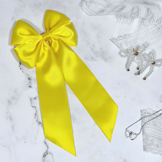 Yellow Satin Bow with Tails Hair Clip